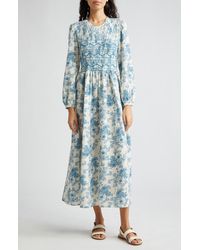 Loretta Caponi - Lea Floral Print Long Sleeve Smocked Maxi Dress - Lyst