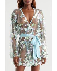 Kilo Brava - Floral Embroidered Sheer Mesh Robe - Lyst