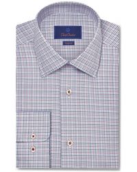 David Donahue - Regular Fit Microcheck Royal Oxford Dress Shirt - Lyst