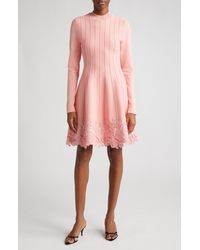 Lela Rose - Georgia Lace Detail Long Sleeve Sweater Dress - Lyst