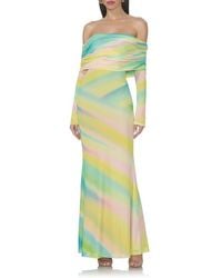 AFRM - Thelma Print Off The Shoulder Long Sleeve Mesh Maxi Dress - Lyst