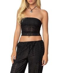 Edikted - Lemon Eyelet Lace-Up Corset Crop Tube Top - Lyst