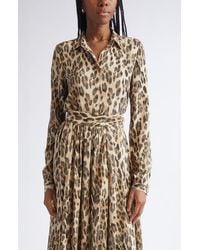 St. John - Leopard Print Silk Georgette Button-Up Shirt - Lyst