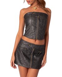 Edikted - Ziva Lace Up Strapless Faux Leather Corset Top - Lyst