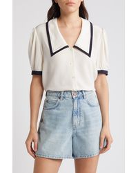 FRAME - Sailor Puff Sleeve Silk Button-up Shirt - Lyst