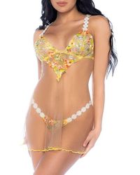 MAPALE - Embroidered Mesh Underwire Babydoll Chemise & Thong Set - Lyst
