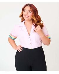 Unique Vintage - Plus Size 1940S Short Sleeve Collared Button Down Woven Blouse - Lyst