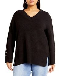 City Chic - Dorothy Button Cuff Sweater - Lyst