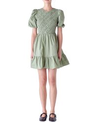 English Factory - Shirred Puff Sleeve Cotton Minidress - Lyst