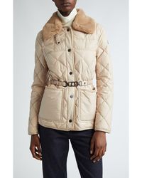 Moncler - Cygne Belted Down Puffer Jacket With Removable Faux Fur Collar - Lyst