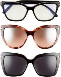 Tom Ford - 53mm Blue Light Blocking Cat Eye Glasses & Interchangeable Sunglasses Clips Set - Lyst