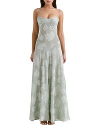 House Of Cb - Seren Blush Sheer Lace-up Back Gown - Lyst