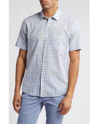 Scott Barber - Check Short Sleeve Cotton Chambray Button-up Shirt - Lyst