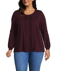 Lands' End - Lightweight Jersey Lace Mix Long Sleeve Pintuck Top - Lyst