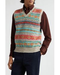 Drake's - Fair Isle Wool Sweater Vest - Lyst