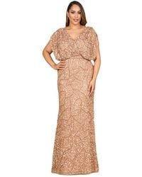 LARA New York - Beaded Gown With Draped Cape Sleeves - Lyst