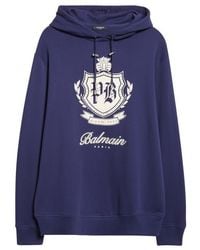 Balmain - College Emblem Cotton Graphic Hoodie - Lyst