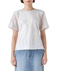 Grey Lab - Sequin Padded Shoulder Back Cutout Top - Lyst