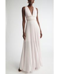 St. John - Pleated Sleeveless Crepe Gown - Lyst