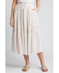 Caslon - Caslon(r) Stripe Tiered Linen Blend Midi Skirt - Lyst
