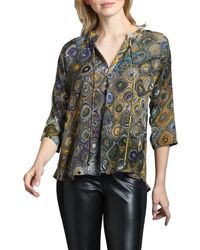 Apny - Print Tassel Split Neck Chiffon Top - Lyst