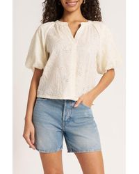 Matty M - Viola Eyelet Bubble Sleeve Top - Lyst