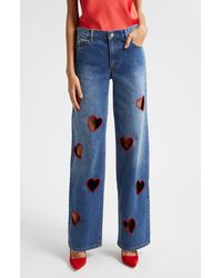 Alice + Olivia - Alice + Olivia Karrie Embroidered Heart Cutout Nonstretch Jeans - Lyst