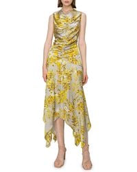 MELLODAY - Floral Print Ruched Satin Midi Dress - Lyst
