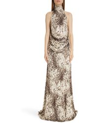 Givenchy - Snow Leopard Print Halter Neck Draped Jersey Dress - Lyst