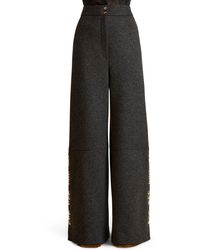 Khaite - Krisla Button Detail Virgin Wool Blend Wide Leg Pants - Lyst