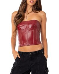 Edikted - Moss Lace-Up Strapless Faux Leather Corset Top - Lyst