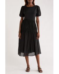 MELLODAY - Puff Sleeve Smocked Tiered Midi Dress - Lyst