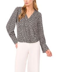 Halogen® - Dot Flower Print Long Sleeve Wrap Top - Lyst