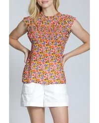 Apny - Floral Print Flutter Sleeve Top - Lyst