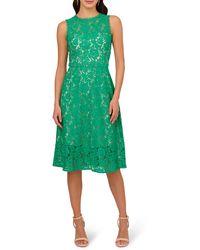 Adrianna Papell - Belted Sleeveless Lace Midi Dress - Lyst