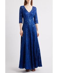 Tahari - Beaded Sequin Long Sleeve Gown - Lyst