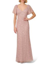 Adrianna Papell - Beaded Sequin Mesh Gown - Lyst
