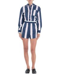 English Factory - Stripe Long Sleeve Cotton Romper - Lyst