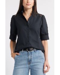 Caslon - Ruffle Lace Appliqué Cotton Top - Lyst