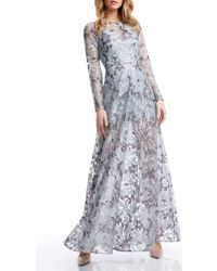 Dress the Population - Ava Sequin Floral Long Sleeve A-Line Gown - Lyst