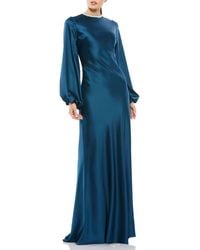 Mac Duggal - Satin Long Blouson Sleeve Evening Gown - Lyst