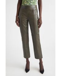 St. John - Crop Leather Straight Leg Pants - Lyst