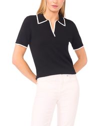Halogen® - Tipped Johnny Collar Short Sleeve Sweater - Lyst