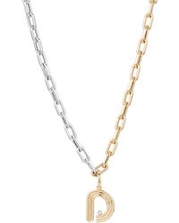 Adina Reyter - Two-tone Paperclip Chain Diamond Initial Pendant Necklace - Lyst