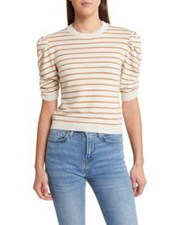 FRAME - Stripe Ruched Sleeve Cashmere Sweater - Lyst