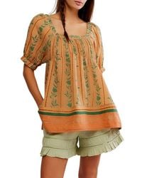 Free People - Santorini Print Embroidered Puff Sleeve Tunic Top - Lyst
