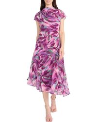 Maggy London - Abstract Print Asymmetric Chiffon Midi Dress - Lyst