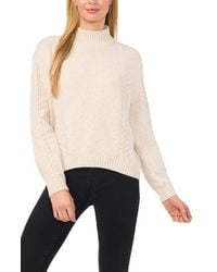 Cece - Metallic Mock Neck Cable Stitch Sweater - Lyst