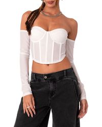 Edikted - Cella Mesh Corset Crop Top With Long Sleeves - Lyst