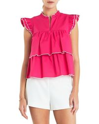 English Factory - Ruffle Sleeve Tiered Cotton Top - Lyst